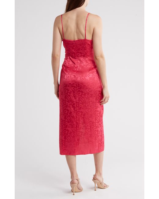 Connected Apparel Red Wrap Style Jacquard Dress