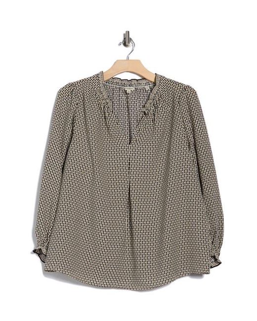 Max Studio Brown Split Neck Long Sleeve Crepe Top