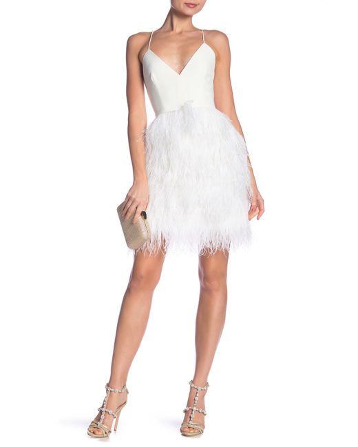 MILLY White Sleeveless Ostrich Feather Dress