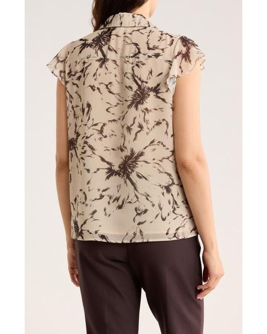 Calvin Klein Natural Cap Sleeve Ruffle Button-Up Shirt