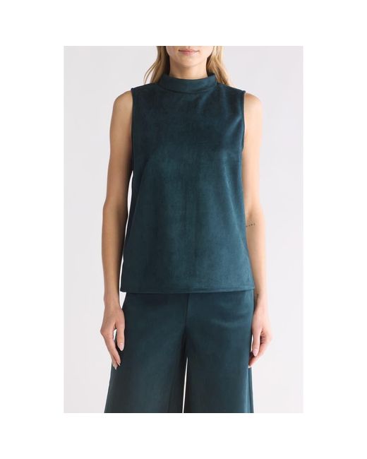 Tahari Mock Neck Faux Suede Shell Top in Blue | Lyst