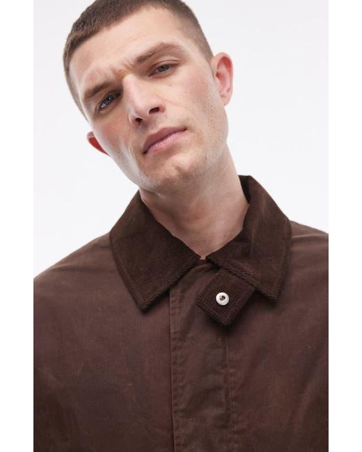 Topman Blue Corduroy Collar Waxed Effect Jacket for men