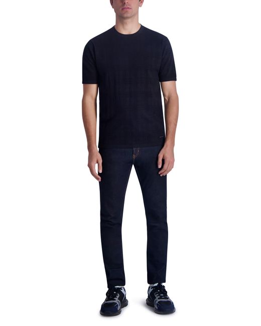 Karl Lagerfeld Blue Textured Knit T-shirt for men