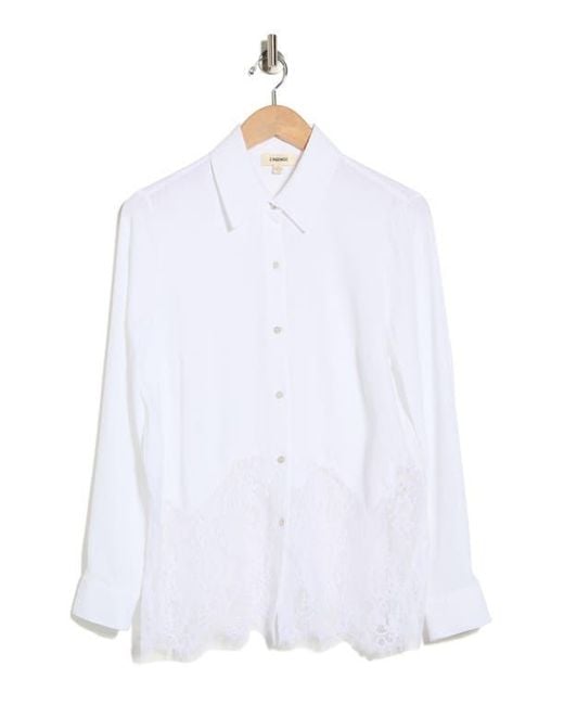 L'Agence White Adalee Lace Trim Button-Up Shirt