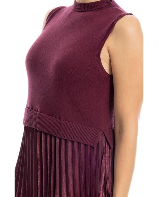 Max Studio Mock Neck Sleeveless Twofer Dress in Purple | Lyst