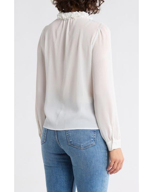 Adrianna Papell White Flower Tie Neck Button-Up Shirt