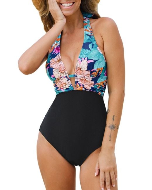 CUPSHE Black Plunge Neck One-piece Swimsuit