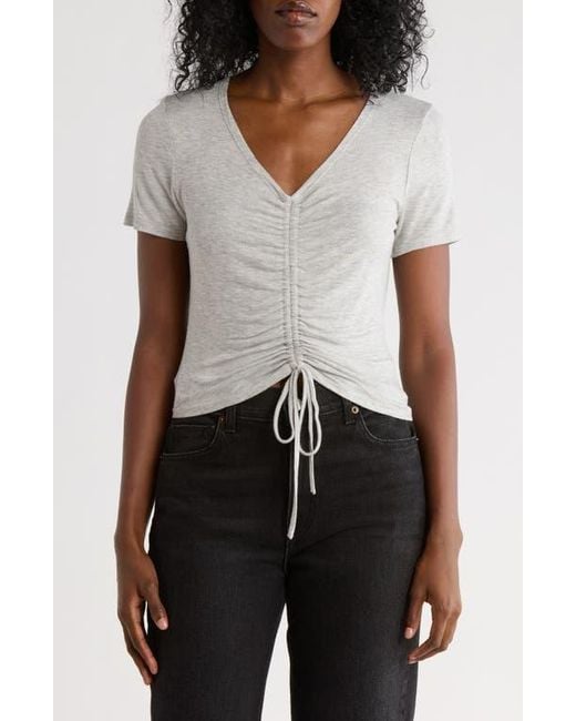 Matty M Gray Drawstring Ruched Front Top