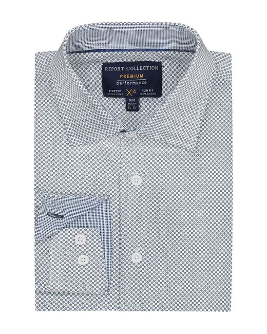 Report Collection Gray Slim Fit Circle Print 4-way Stretch Long Sleeve Button-up Shirt for men