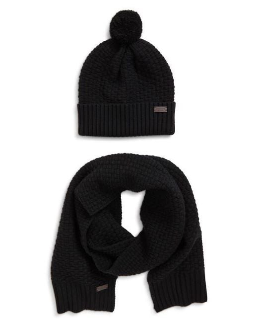 Barbour Black Ramside Beanie & Scarf Set for men
