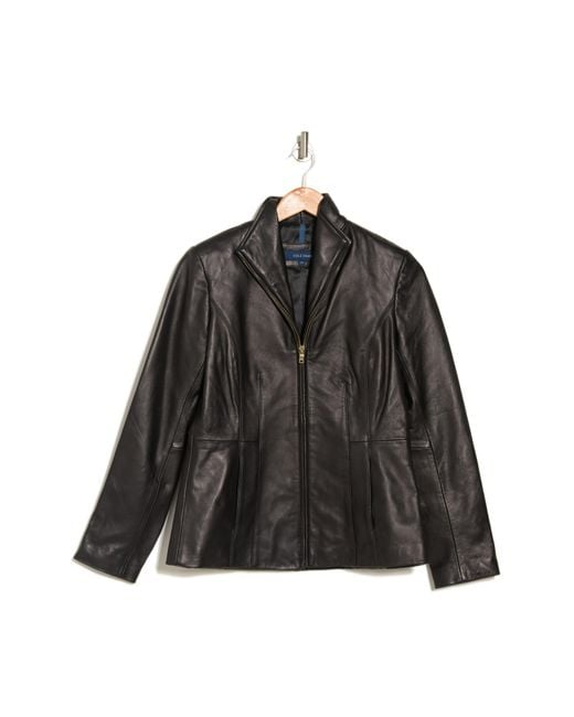Cole Haan Wing Collar Leather Jacket In Black At Nordstrom Rack