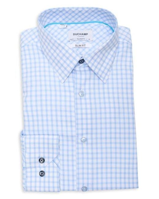 Duchamp Blue Slim Fit Check Stretch Cotton Dress Shirt for men