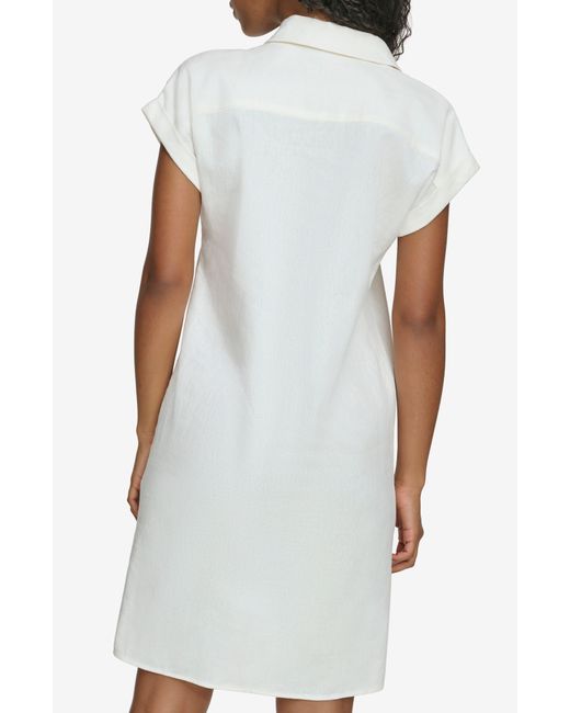 Calvin Klein White Short Sleeve Linen Blend Shirtdress