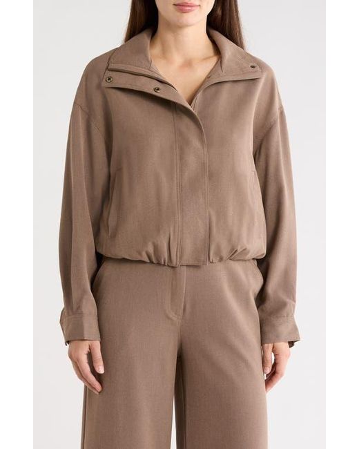 Max Studio Brown Bubble Hem Crop Bomber Jacket