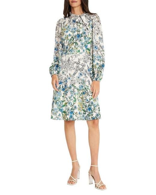 Maggy London Blue Floral Print Long Sleeve Dress