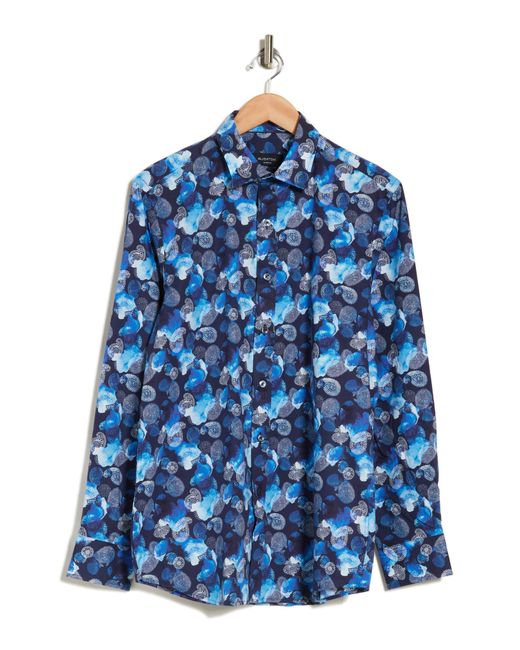Bugatchi Blue Julian Paisley Stretch Button-up Shirt for men