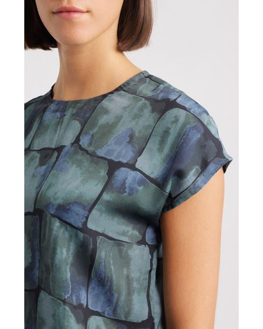 Apny Blue Geometric Print Cap Sleeve Shell