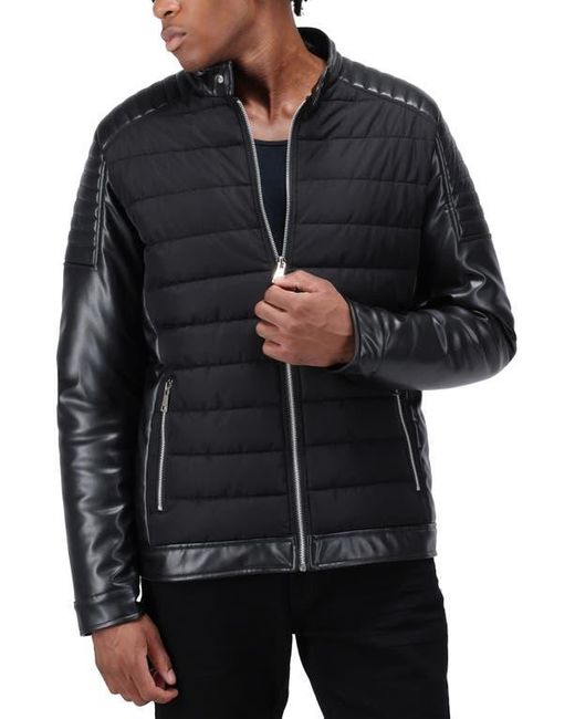 Xray Jeans Black Faux Leather Quilted Moto Jacket for men