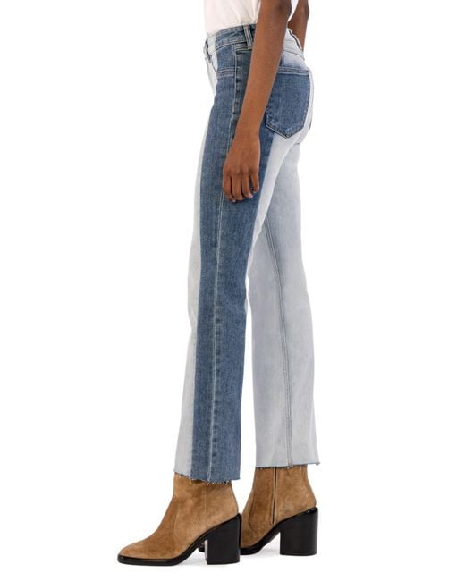 Kut From The Kloth Blue Kelsey Fab Ab High Waist Raw Hem Ankle Flare Jeans