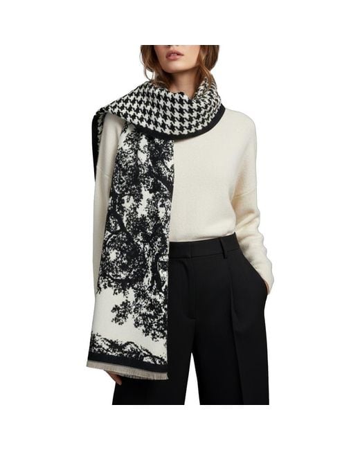 Saachi White Reversible Houndstooth Print Scarf