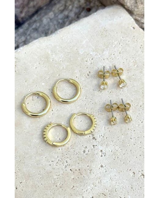 Adornia White Set Of 3 Assorted Hoops And Stud Earrings