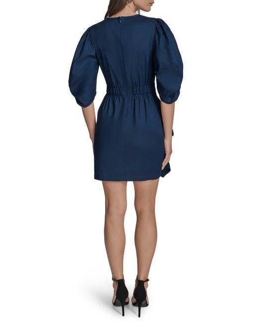 BCBGMAXAZRIA Blue Puff Sleeve Side Ruched Dress