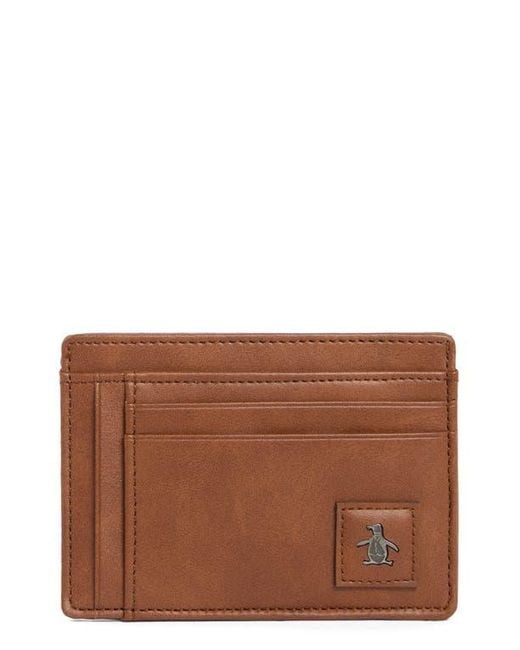Original Penguin Brown Logo Patch Card Case for men