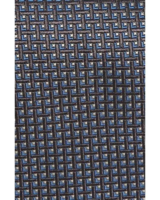 David Donahue Gray Geometric Pattern Silk Tie for men