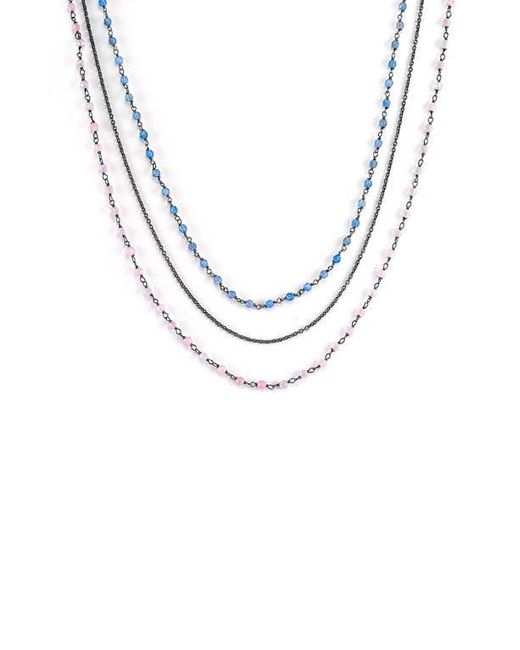Samuel B. Metallic Beaded Rose Quartz & Chalcedony Layered Necklace
