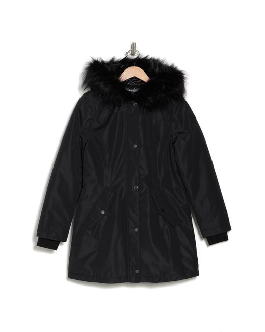 Tahari Gracie Faux Fur Hood Parka in Black | Lyst