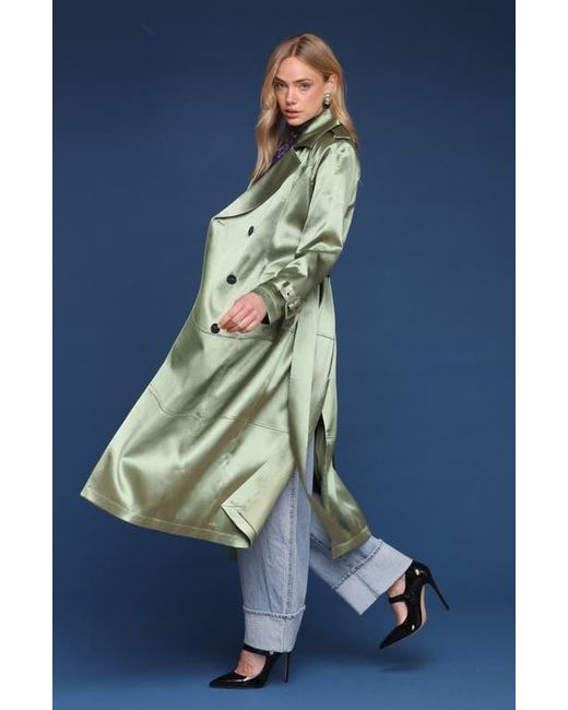 Avec Les Filles Green Double Breasted Satin Coat