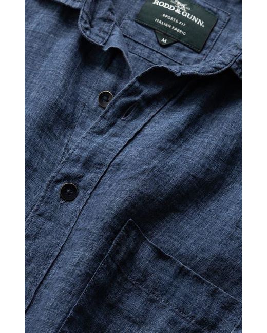Rodd & Gunn Blue Palm Beach Sports Fit Short Sleeve Linen Button-Up Shirt for men