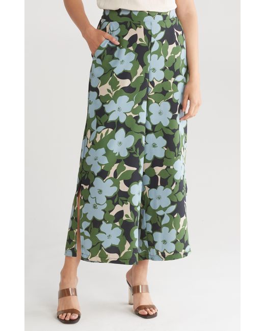 Adrianna Papell Green Floral Print Crop Wide Leg Pants