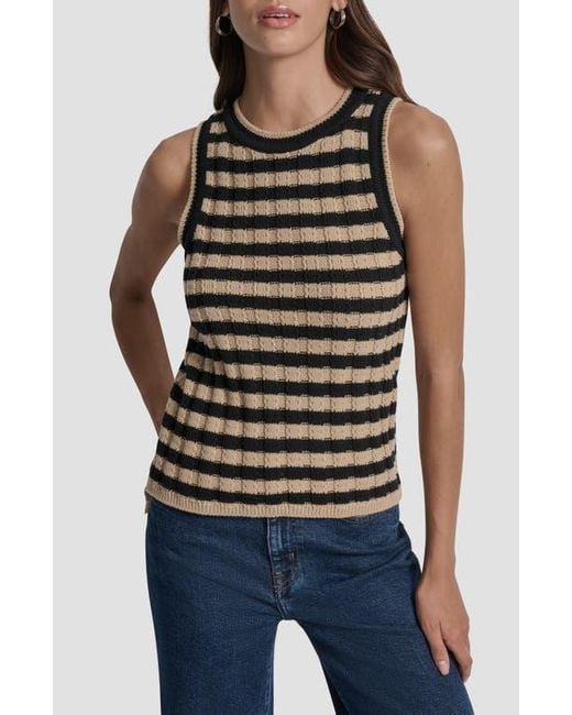 DKNY Multicolor Stripe Rib Knit Sleeveless Top