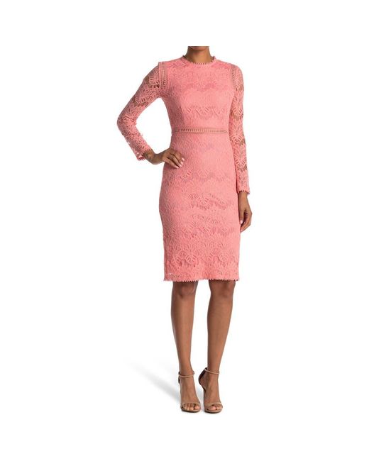 Love By Design Pink Lace Long Sleeve Midi Dress