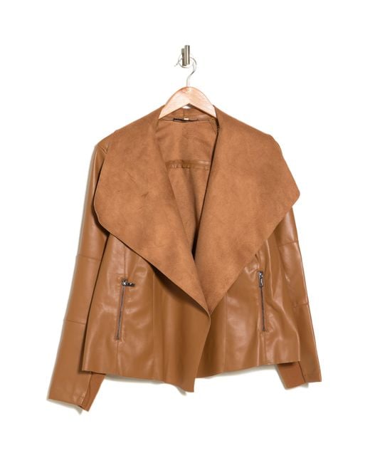 Bagatelle Brown Faux Leather Draped Jacket