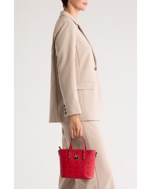 MCM Red Aren Visetos Coated Canvas Tote