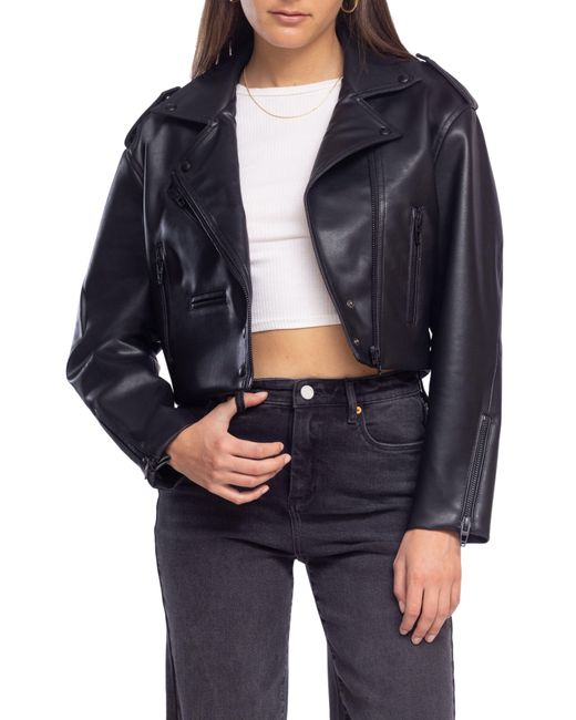 Blank NYC Black Faux Leather Crop Moto Jacket