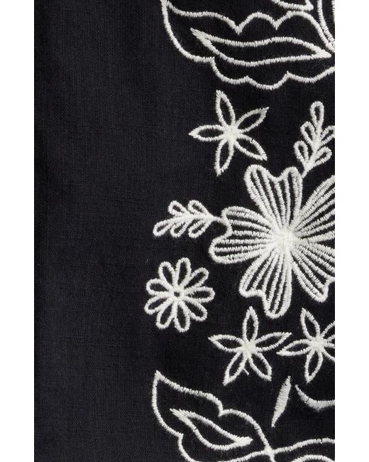 Treasure & Bond Black Embroidered Front Button Top