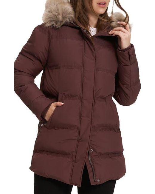 Noize Women's Red Ophelia Faux Fur Trim Puffer Parka