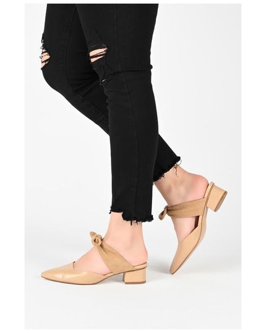 Journee Collection Blue Lizard-Embossed Vegan Leather Block Heel Mules