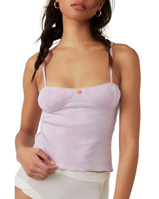 Free People Purple Weekend Vibe Pointelle Cup Ribbed Pajama Camisole