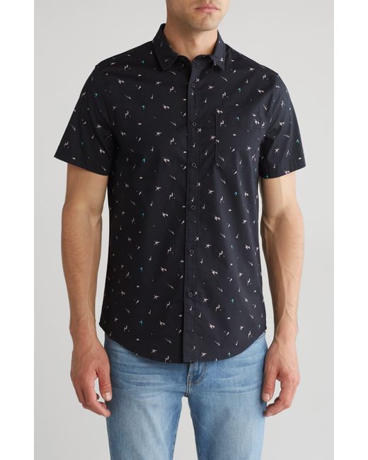 Abound Black Print Micro Dobby Poplin Short Sleeve Button-up Shirt for men