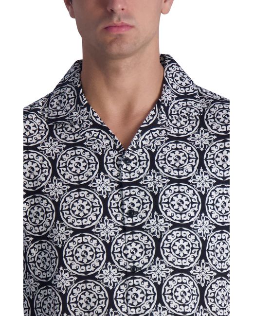Karl Lagerfeld Gray Medallion Paisley Print Short Sleeve Shirt for men