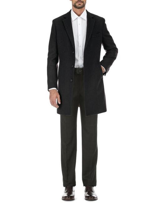 English Laundry Black Wool Blend 3-Button 3/4 Length Top Coat for men