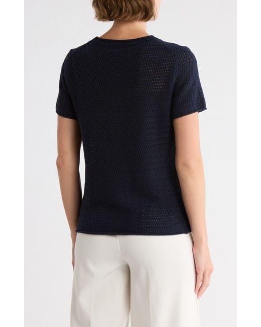 Bobeau Blue Cotton Short Sleeve Sweater