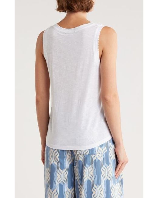 Democracy White Scallop Trim Shell Tank Top