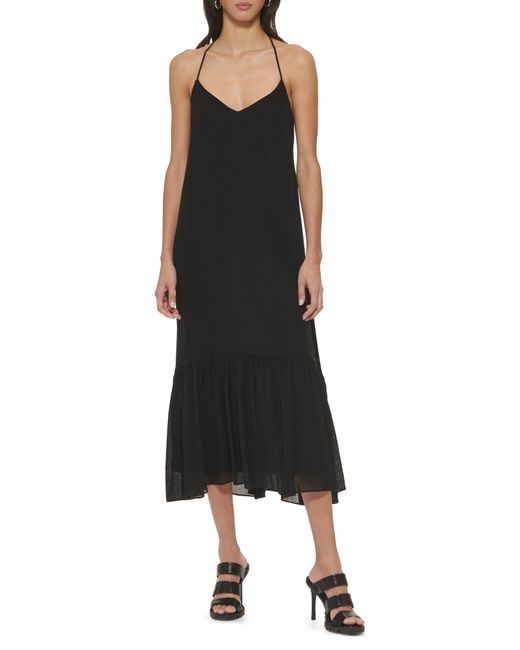 DKNY Black Ryn Crinkle Midi Dress