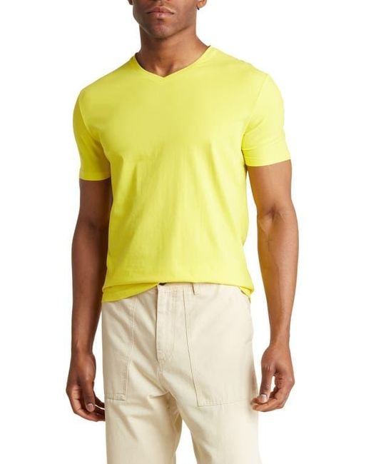 T.R. Premium Yellow Solid Cotton V-Neck Tee for men