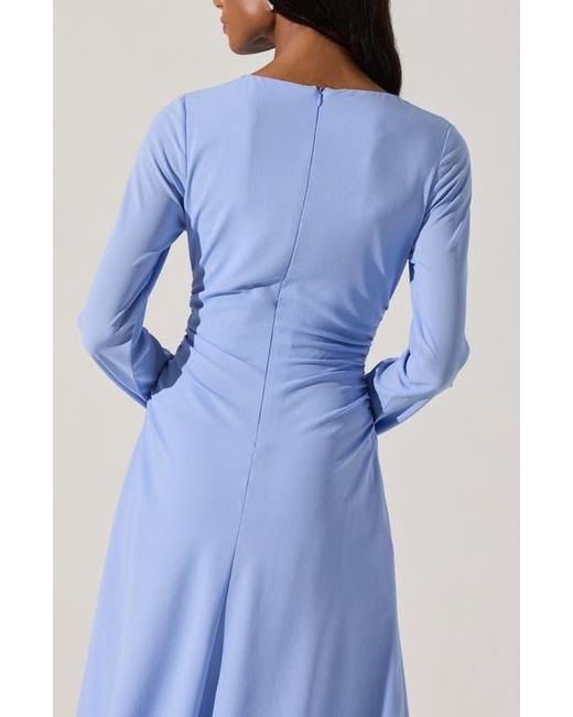 Astr Blue Long Sleeve Asymmetric Hem Midi Dress